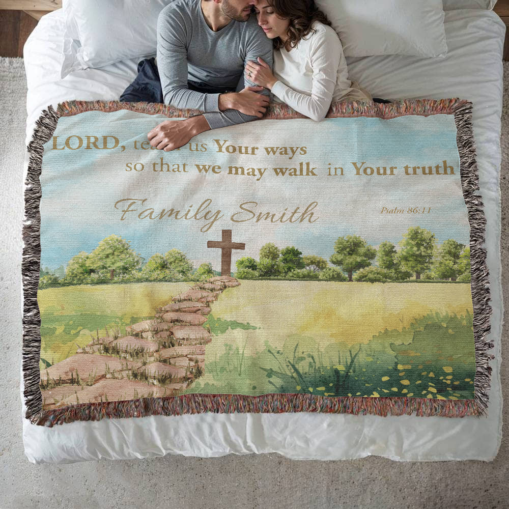 Personalized Woven Blanket "Lord teach us Your ways..(Psalm 86:11)"