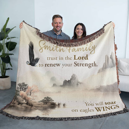 Personalized Woven Blanket "trust in the Lord to renew your Strength (Isaiah 40:31)"