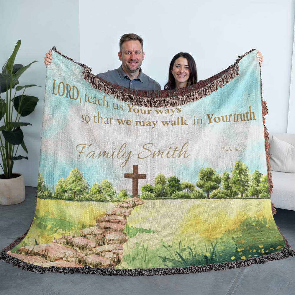 Personalized Woven Blanket "Lord teach us Your ways..(Psalm 86:11)"