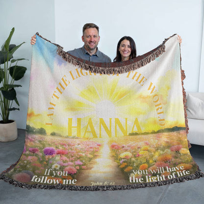 Personalized Woven Blanket "I am the light of the world..(John 8: 12)"