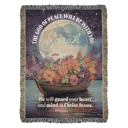Personalized Woven Blanket "The God of peace will be with you.. (Philippians 4:7)"
