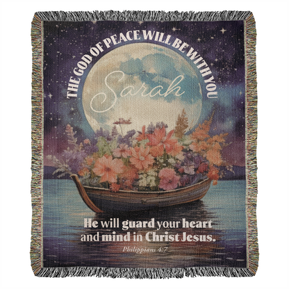 Personalized Woven Blanket "The God of peace will be with you.. (Philippians 4:7)"