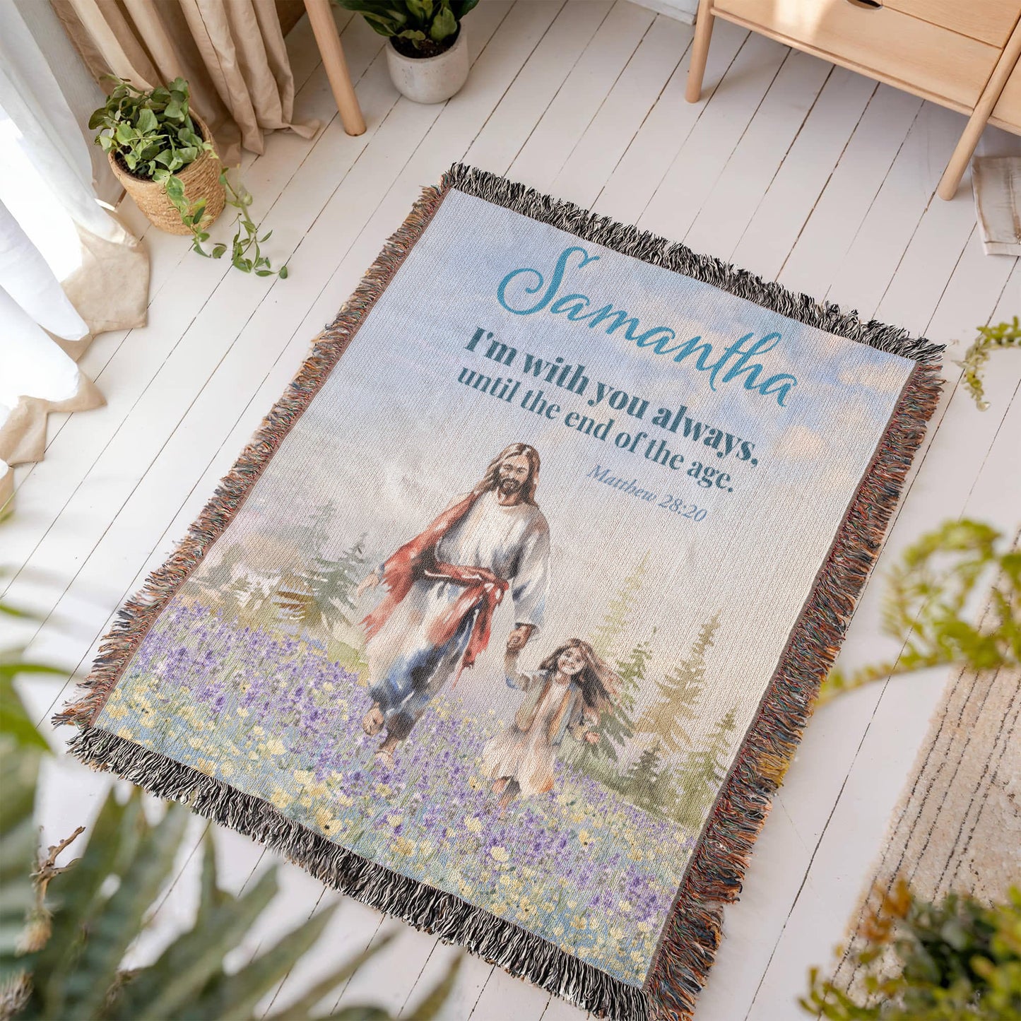Personalized Woven Blanket "I'm with you always.. (Matthew 28:20)"