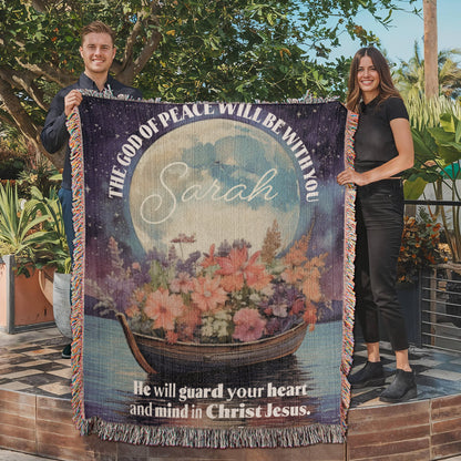 Personalized Woven Blanket "The God of peace will be with you.. (Philippians 4:7)"