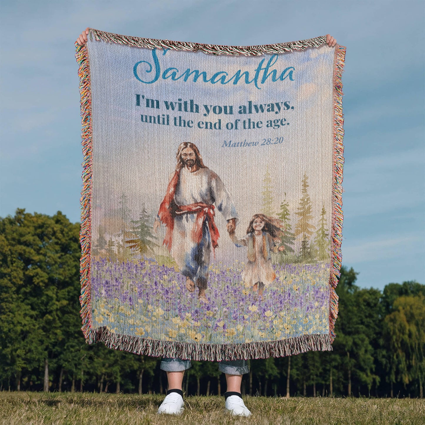 Personalized Woven Blanket "I'm with you always.. (Matthew 28:20)"