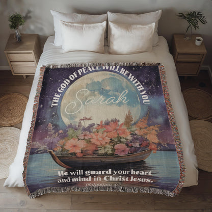 Personalized Woven Blanket "The God of peace will be with you.. (Philippians 4:7)"