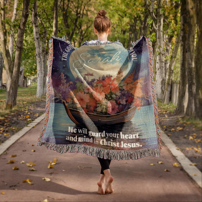 Personalized Woven Blanket "The God of peace will be with you.. (Philippians 4:7)"