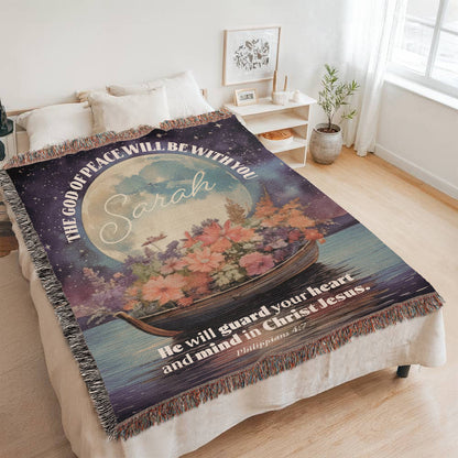 Personalized Woven Blanket "The God of peace will be with you.. (Philippians 4:7)"